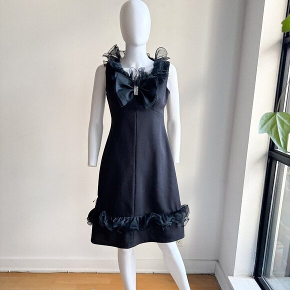 Vintage Black Little Black Dress w Ruffle Detail S - Picture 2 of 8